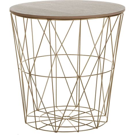 Table Basse d'Appoint Ronde Plateau Effet Bois Clair sur Base en Acier Doré Design Ultra Moderne pour Salon Glamour Beliani (1/5)