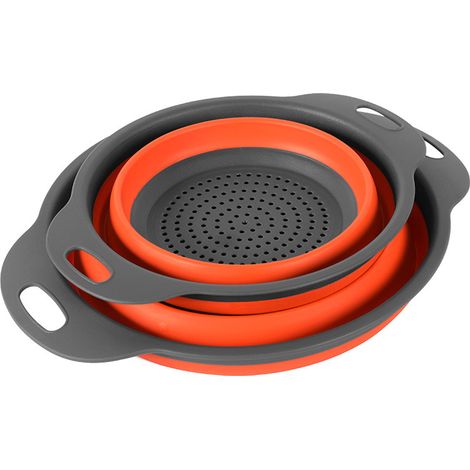 Scolapasta pieghevole in silicone, cestino per frutta telescopico portatile e multifunzionale, facile da pulire, 2 misure, arancione. (1/5)