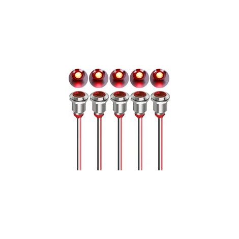 5pcs 12mm 12/24VDC LED Métal Indicateur - Lumière éTanche Signal Lampe Pilote Tableau de Bord Directionnel avec Fil(Rouge) (1/5)