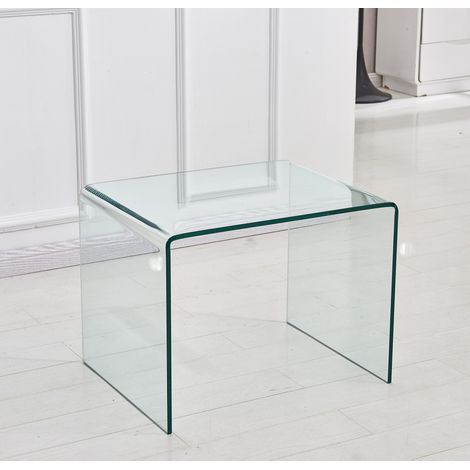 Mesa auxiliar de vidrio templado transparente 50 x 40 x 45 cm, diseño curvado, REDOM (1/5)
