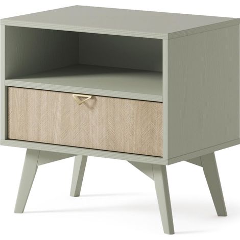 Comodino: Eucalipto / Spina di pesce scandi, gambe in legno, 54 x 54 x 38 cm (1/5)