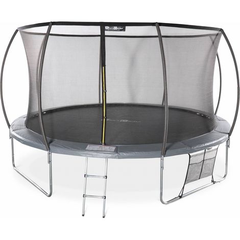 Trampoline rond Ø 430cm gris avec filet de protection intérieur - Venus Inner XXL – échelle. bâche. filet pour chaussures et kit d'ancrage 4.30m 430 cm (1/5)