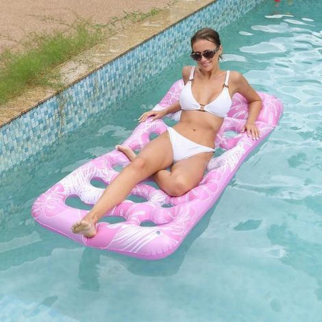 Aufblasbares Schwimmbett/Aufblasbarer Sitz für Erwachsene – Atmungsaktive Netz-Wassermatratze – Verstellbare Rückenlehne – Rosa (1/5)