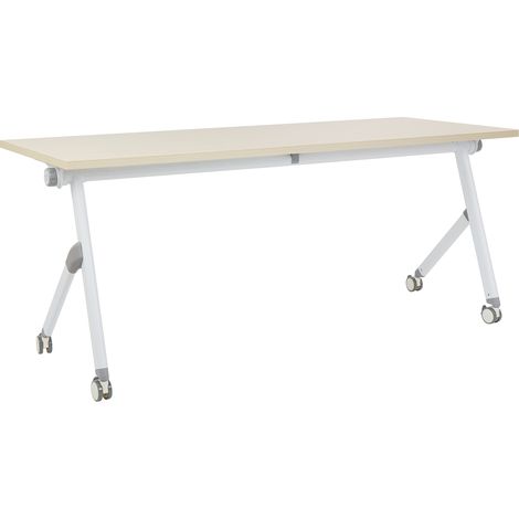 Escritorio rectangular moderno plegable con ruedas mesa móvil portátil estructura metálica 180 x 60 cm madera clara y blanco Bendi