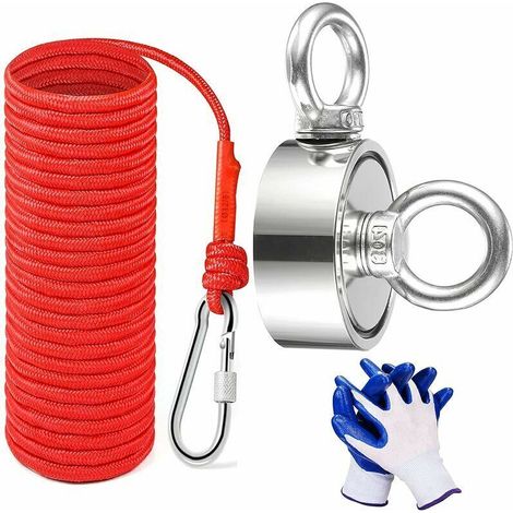 Double-Sided Neodymium Magnet with Rope (20m) – 340kg Pulling Force – Extremely Powerful Round Fishing Magnet, Ideal for Magnetic Fishing and Treasure Hunting – Diameter 67mm (1/5)