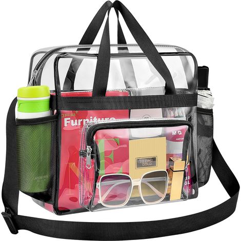 Borse porta pranzo trasparenti per il lavoro, borsa tote trasparente con tracolla, taglia grande 30,5x14x30,4 cm