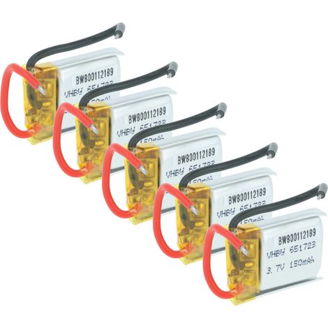vhbw 5x Batería compatible con JJRC H8 Mini, H48 modelismo (150mAh, 3,7V, Li-poli, 25 x 17,5 x 7,6mm, Walkera 2 pines)