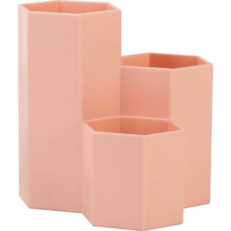 Porte-stylo hexagonal conteneur boîte à crayons en plastique boîte de rangement de bureau étudiant fournitures de bureau rose (1/4)