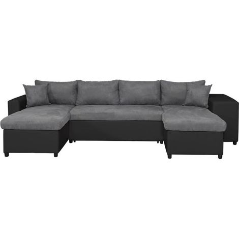 Canapé Panoramique Convertible "Coval" 311cm Gris & Noir