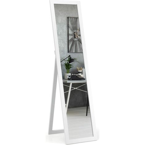 COSTWAY Miroir Pleine Longueur sur Pied, Grand Miroir avec Cadre en MDF 155 cm x 37 cm, Miroir de Plain Pied Rectangulaire pour Chambre, Salon et Entrée
