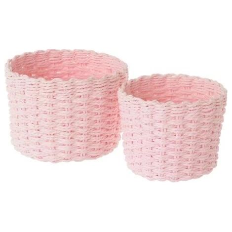 Lot de 2 panier de rangement, corbeille de rangement ronde en papier tressé coloris rose -JUANIO (1/2)