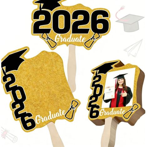 Gigante GmbH - Ensemble éventail de fin d'études pour la promotion 2026, impression recto verso jaune - 17,5 x 21 x 12 cm