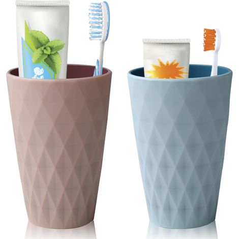 Gobelet Salle de Bain 2 pièces gobelet Brosse à dent Enfant avec Une Bouche de Tasse Lisse pour Voyage Camping Accessoires de Salle de Bain Bien rangés (Rose + Bleu Clair)