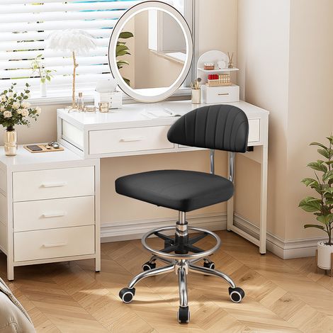 FLASIDU Chaise de bureau pivotante 360° – Réglable en hauteur 73-86cm, roulettes pivotantes, Coussin de siège confortable en mousse, Pour bureau et chambre, 46×39×87cm, noir (1/5)