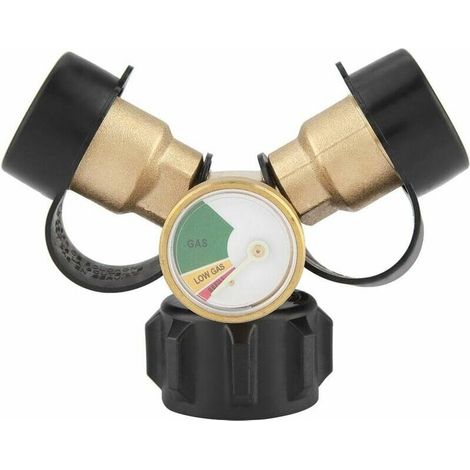 Adaptateur Propane en Laiton Té avec Jauge de Pression, Raccord Y pour Bouteille Gaz Camping Barbecue (1/4)