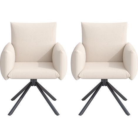 Lot 2 chaises pivotantes 360° beige - Lin - 4 pieds métal - Appuie-tête anti-douleur - Pour salon, chambre, bureau - Confortable et polyvalent (1/5)