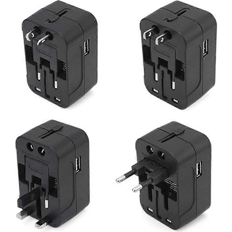 Adaptateur de voyage universel tout-en-un, convertisseur de puissance, adaptateur secteur, chargeur mural avec deux ports de charge USB pour la charge-Black