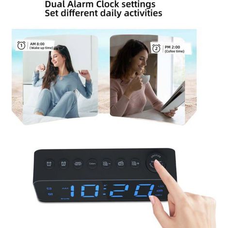 Radio Réveil Numérique - 1 Pièce, 8 Couleurs Double Réveil Snooze - LCD Étiquette (1/5)