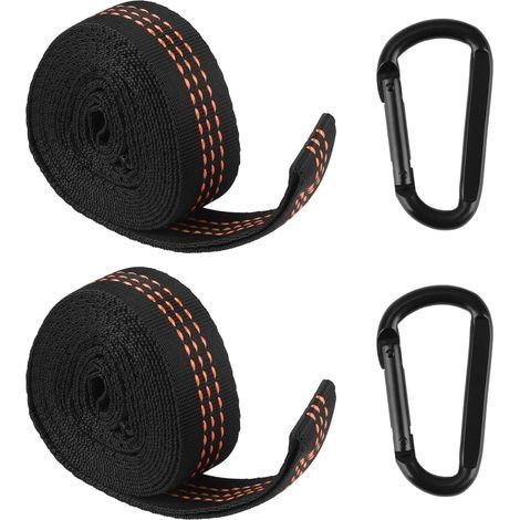 Pack of 2 hammock straps set with carabiners - robust attachment for swing, camping, hanging seat - maximum load 300 kg - high-quality polyester (1/5)