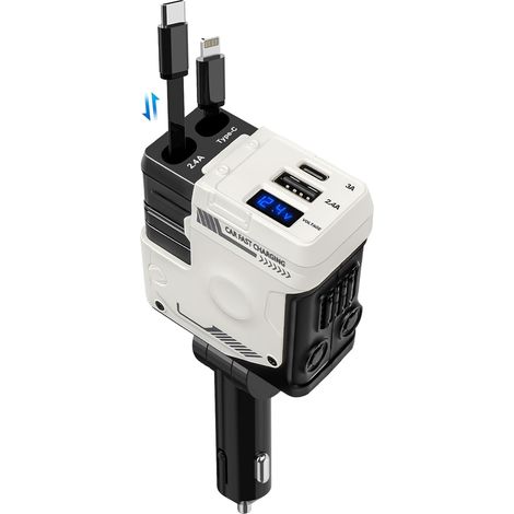 Chargeur Voiture Rétractable 66W - Charge Rapide 4 en 1 avec 2 Ports, Affichage Tension - Compatible iPhone, Galaxy, Huawei (1/5)