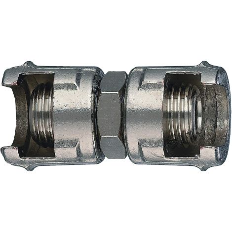 Raccord de jonction Ani 12/A avec 2 e'crous fraise's Raccordement 1/4" corps laiton et e'crous zamak