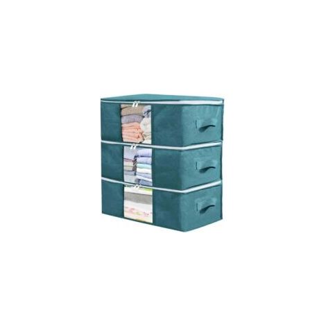 Juego de 3 bolsas de almacenamiento (azul), cajas de almacenamiento para debajo de la cama, bolsas organizadoras de tela, adecuadas para guardar edredones, ropa y ropa de cama, impermeables, dimension