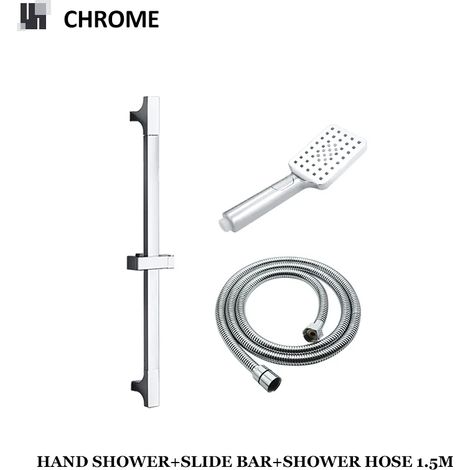 Ensemble de 3 barres de douche chromées avec flexible de douchette, accessoires de salle de bain, fixation murale, couleur or et noir. (1/5)