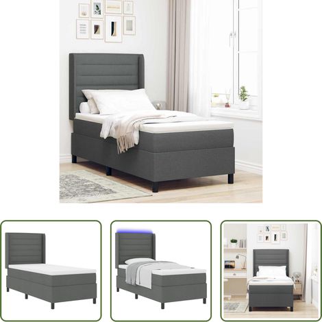 vidaXL Stoffbett -  LED Boxspringbett mit Matratze Dunkelgrau 100 x 200 cm Stoff