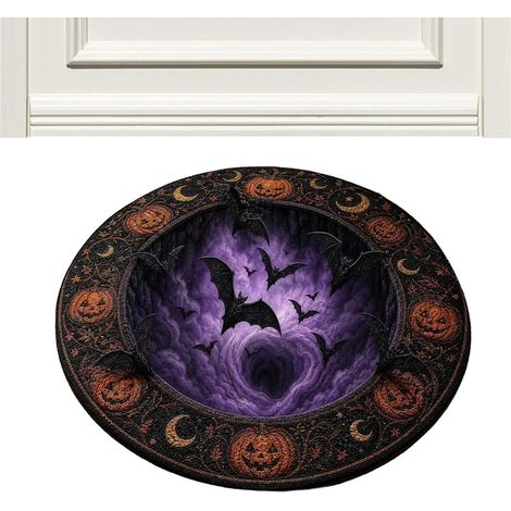 Tapis rond d'Halloween en velours cristal, antidérapant et doux, à effet d'optique (60 x 60 cm) (1/5)