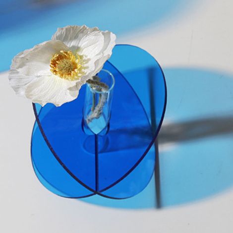Vase en acrylique coloré de style nordique, objet décoratif digne d'Instagram, style artistique minimaliste, accessoire de décoration pour le salon, vase à fleurs, compte-gouttes, rond bleu. (1/4)