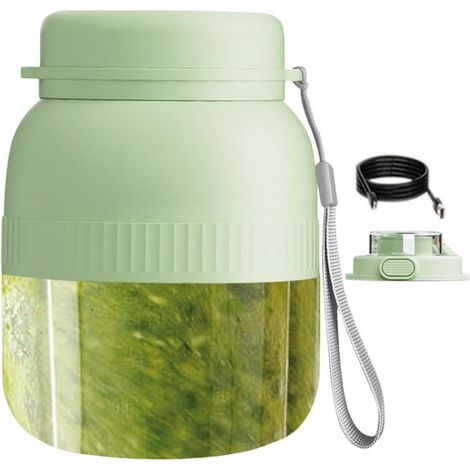 Batidora portátil inalámbrica de color verde menta con 10 cuchillas, doble tapa, pantalla digital y capacidad de 500 ml, Recargable (1/5)