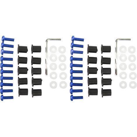 Kit di 20 viti per parabrezza moto Toivize M5x16mm, in alluminio anodizzato blu, con dadi e rondelle in gomma per un fissaggio stabile. (1/5)
