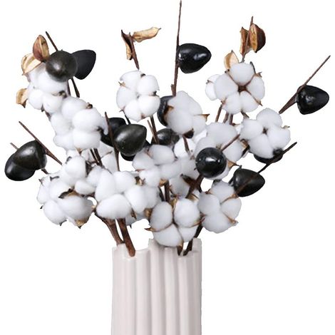 Fleurs de Coton Séchées 3Pcs Branche Coton Artificielle 5 Têtes Coton Bouquet de Fleurs Sechees Naturelle Fausses Tige de Coton Branche Decorative pour Vase Cadeau Mariage Noce de Coton Table (1/5)