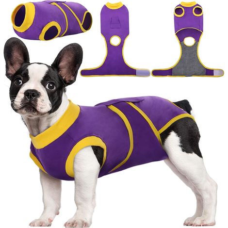Body Postoperatorio Perro - Algodón 100% Transpirable - Protección Heridas y Cirugía - Talla XS Color Lila (1/5)