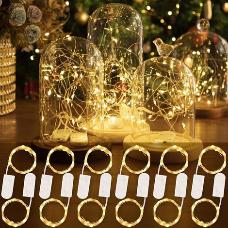 12er-Set batteriebetriebene Lichterkette, 2 m lang, 20 warmweiße Mini-LEDs, wasserdichte Flasche, für drinnen und draußen, Feiertage, Hochzeiten, Partys, Weihnachten (1/5)