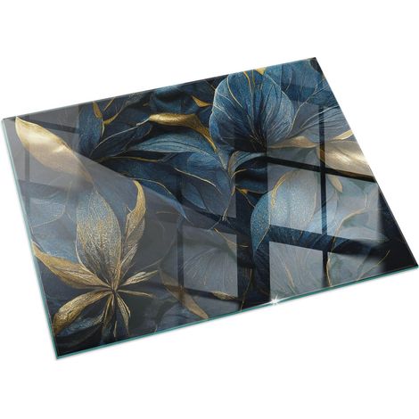 Plaque Rectangulaire en verre trempé de sol décorative imprimée premium sous cheminée Feuilles élégantes en relief 60x40 cm (1/5)