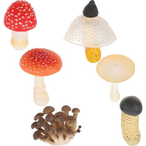 Lot de 6 Mini Champignons Réalistes en Plastique Modèles Décoratifs pour Gâteaux Bricolage et Jardins Féeriques Figurines de Champignons pour Décoration de Pots de Fleurs (1/5)