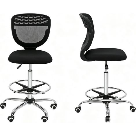 Silla de oficina ergonómica de malla con altura regulable y reposapiés, negro, MODENUIT (1/5)