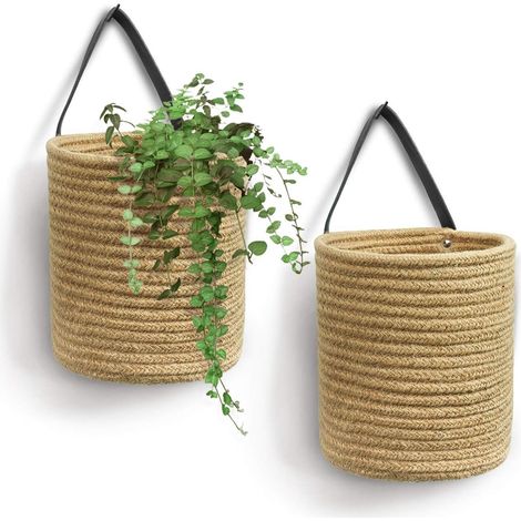 Hängekörbe – 2 Stück – Wandorganizer – Hängender Obstkorb – Kleine Hängekörbe – Geflochtener Hängekorb – Hängender Pflanzenkorb – W (1/5)