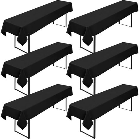 Lot de 6 nappes de table de bière 100x250cm Noir, lavable, pour largeur de table de 50-70cm