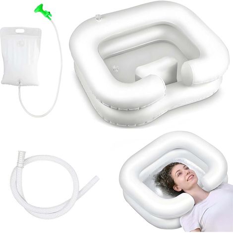 Bac pour Laver les Cheveux, Bac à Shampoing Portable avec Oreiller, Vidange, Sac à Eau et Douche, Aide aux Personnes pour Femmes Enceintes Handicapées et Personnes âgées (1/5)