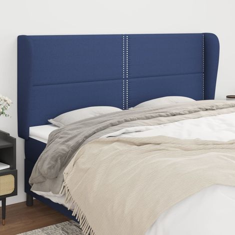 Armoire de tête de lit classique Tête de lit avec oreilles solide pour Chambre - Bleu 203x23x118/128 cm Tissu -52535 (1/5)