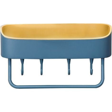 Étagère de rangement pour salle de bain, bleu, 27 x 10,5 x 11 cm, 1 pièce, sans perçage, pour porte de salle de bain, gel douche avec crochet (1/5)