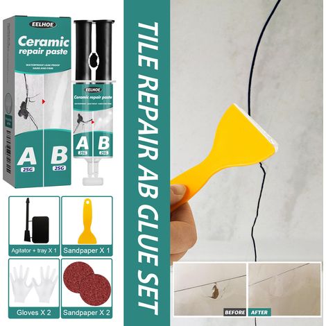 Kit colle à carrelage blanc, produit de réparation pour carrelage, mastic pour carrelage métallique, mastic de scellement des fissures, colle AB pour réparation des fuites (1/5)