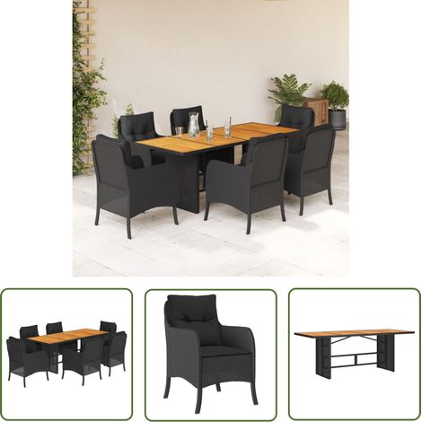 The Living Store 7-tlg. Garten-Essgruppe mit Kissen Schwarz Poly Rattan - Gartenmöbel - Outdoor-Möbel - Essgruppe - Gartenset - Rattanmöbel (1/5)