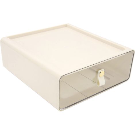 Grande boîte de rangement pour tiroir transparent, capacité élevée, conteneur de tiroir de bureau, organisateur, couleur crème (1/5)