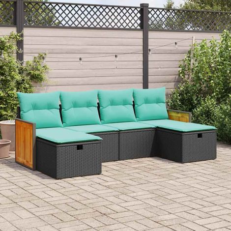 vidaXL 6 Piece Garden Sofa Set with Cushions Black Poly Rattan (1/5)