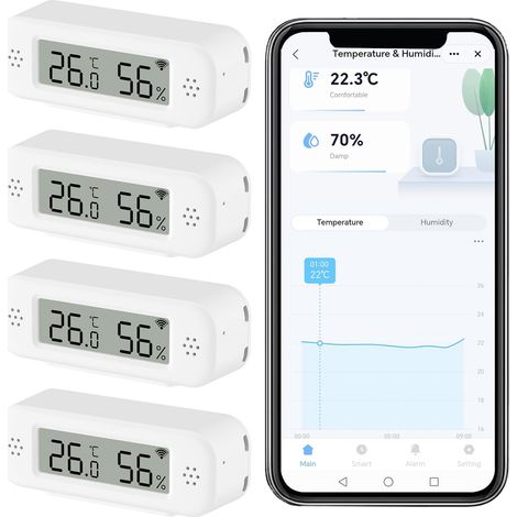 Thermomètre Hygromètre Numérique Capteur de Température et d’Humidité Intérieur WiFi avec Alertes App Mètre de Température de Salle avec Stockage et Exportation de Données (1/5)