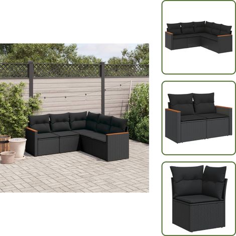 Salon de jardin 5 pcs avec coussins noir résine tressée - Ensemble Salon De Jardin - Mobilier De Jardin - Salon Extérieur - Résine Tressée - Fauteuil De Jardin (1/5)