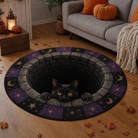 Halloween - Tapis rond antidérapant - Tapis salon canapé table basse - Résistant à la saleté et facile à entretenir - Tapis en velours cristal pour la maison 60×60CM
